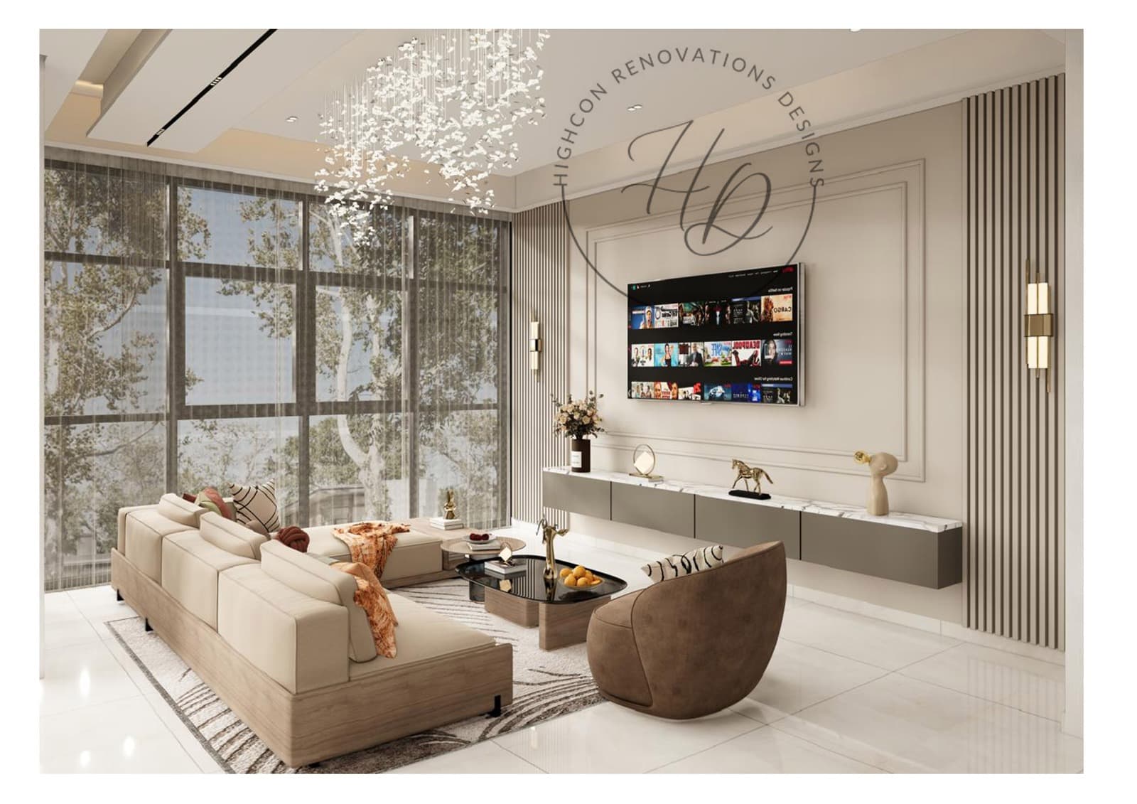 Luxury living room interior — Highcon Renovations, Dubai
